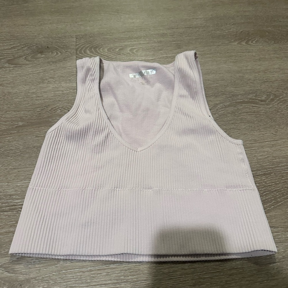 Forever 21 White Sleeveless Crop Ribbed Tank Top